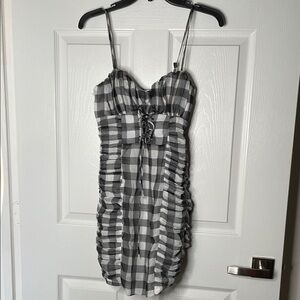 NWT The east order Lia Plaid Ruched mini Dress